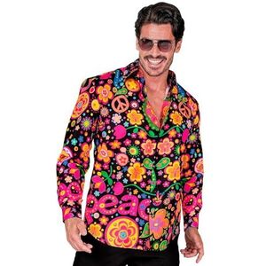 Widmann Trendy partyhemd hippie neon overhemd heren flower power, Peace, Showmen