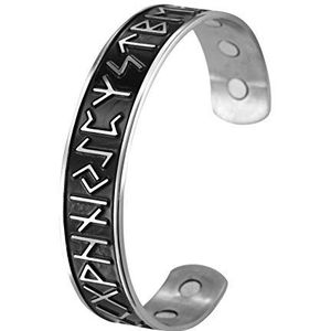 TEAMER 24 runen gezondheidszorg magnetische therapeutische armband roestvrij staal viking armband antiek zilver zwart pijnverlichting armband heren armband 6,1 cm roestvrij staal, Roestvrij staal