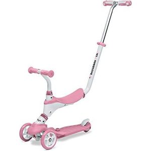 Mondo On&Go Scribble 5-in-1 kinderstep met zitje, zachte rubberen pedalen en grote 3-wielige scooter voor kinderen, leeftijd van 1 tot 5 jaar, max. 50 kg, kleur: roze