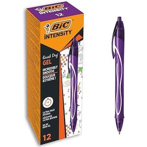 BIC Gel-ocity Quick Dry intrekbare gelpennen, medium punt (0,7 mm) - paars, 12 stuks
