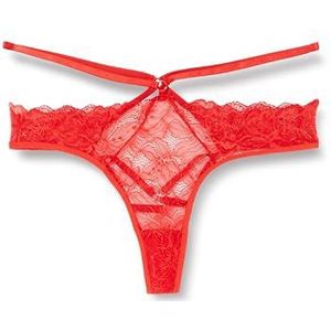 Dagi Braziliaanse slip met rechte taille en kant voor dames, Rood