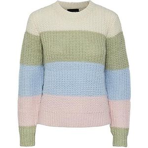 PIECES Pcnaomi LS O-hals Knit Noos Bc Sweatshirt voor dames, Berk/strepen: airy blauw en roze schaduw
