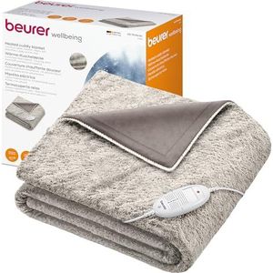 Beurer HD 75 Cosy Nordic elektrische deken in bontlook, 6 temperatuurinstellingen, machinewasbaar, met automatische uitschakeling, beige/bruin