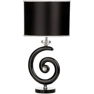 Premier Housewares Swirl and Diamante tafellamp met stoffen kap, zwart