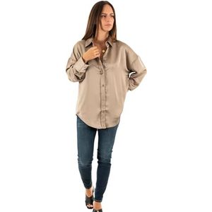 ONLY Onlmarta Ls Oversize Satin Shirt Wvn Blouse Dames (1 stuk), Teak Weathered