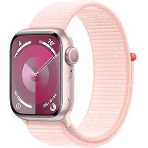 Apple Watch Series 9 (41 mm GPS) Smartwatch met roze aluminium behuizing en lichtroze sportarmband. Track fysieke activiteit en zuurstof in het bloed en ECG, CO2-neutraal
