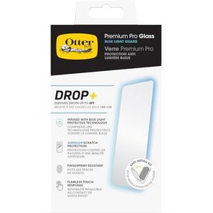 Otterbox Premium Pro Blue Light Glass screenprotector voor iPhone 15, gehard glas, superieure krasbescherming, valbestendig tot 1,8 m, antimicrobiële bescherming
