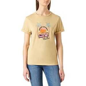BOSS C Esummer T-shirt voor dames, biologisch katoen met zomerse print, Beige