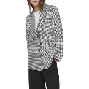 Vila Vidafny Blazer Losse - Noos Long Blazer voor dames, Zwart/Checks: Houndstooth W. Wit