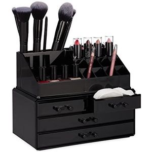 Relaxdays Make-up organizer klein, 2-delige make-up opberger acryl, zwart