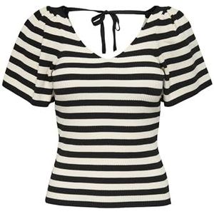 ONLY Onlleelo Stripe SS Back T-shirt à col en V pour femme, Pumice Stone/rayures : noir, XL