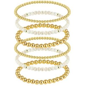 5 stuks gouden parelarmband voor dames, stapelbaar, rekbaar, mat, verguld, 14 karaat, bohemian-sieraden, goud, delicaat, stapelbaar, goud, sieradensets, maat, koper, natuursteen, koper, natuursteen