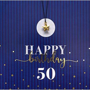 Verjaardagskaart met nummer 50 en felicitatie BlingBling punten blauw 15x15cm
