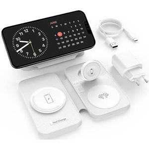 DEESOOCO Mag Safe Opvouwbare oplader 3-in-1, draadloos inductief laadstation, 15 W, voor iPhone 15/14/13/12 serie, Apple Watch en Air Pods, met USB C-adapter, wit