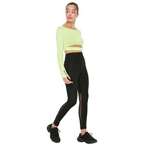 Trendyol Zwarte ritssluiting en tule gedetailleerde sportlegging yogabroek voor dames, zwart.