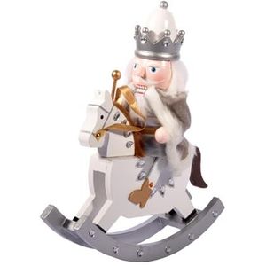 Ciao Notenkraker Speelgoed kerst-soldaat paardenkoning met cape (28 cm) houten decoratie met stof wit/zilver