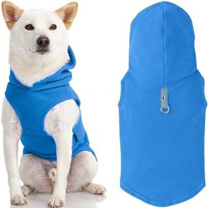 Gooby Hondentrui met capuchon van fleece, blauw, maat M, warme hondentrui met O-ring, wintertrui met capuchon voor kleine honden, kleding voor kleine honden, jongens, meisjes en middelgrote honden