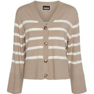 PIECES Pcsia Ls Cardigan Noos Bc Pull en tricot pour femme, Silver Mink/rayures : blanc, XS