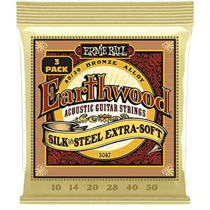 Ernie Ball Earthwood Silk and Steel Extra zachte snaren brons 80/20 voor akoestische gitaar, 3 stuks, 10 - 50 mm