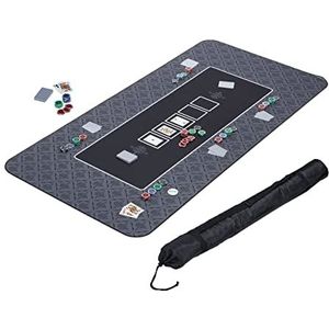 Relaxdays pokerkleed 180 x 90 cm - kaartkleed voor Texas Hold'em - antislip pokermat - polyester - zwart