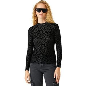 Koton Dames T-shirt met rolkraag van fluweel met lange mouwen, Zwart (999)