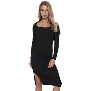 Trendyol Dames midi-jurk basic dunne geweven jurk zwart S, zwart.