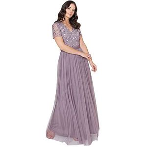 Maya Deluxe Maya Soft Grey Stripe Embellished Maxi Dress With Sash Belt dames jurk voor bruidsmeisje, Moody Lila, 40