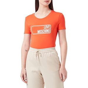 Love Moschino Damesshirt met korte mouwen van katoenen jersey stretch met institutioneel logo, Oranje