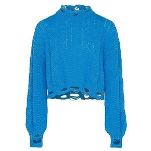 myMo Women's Pull en tricot rebelle pour femme avec bords bruts et col rond Turquoise M/L Pull Sweater, M, Turquoise., M
