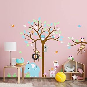 Muursticker kinderen - Decoratie babykamer - muursticker kinderen - muursticker - prachtige dieren van de jungle - muursticker kinderen - H60 x B 80 cm