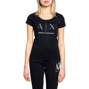 Armani Exchange T-shirt met straslogo voor dames, zwart.