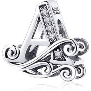 Lorrifal Letter-amulet van A tot Z, massief zilver 925 sterling, met zirkonia, voor Pandora-armbanden, halskettingen, dames en meisjes