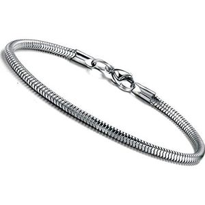 BESTEEL 3 mm roestvrij stalen armband slangenketting voor vrouwen mannen bedelarmband kralen bedels modesieraden 19 cm één maat roestvrij staal zonder steen, Roestvrij staal, Zonder steen