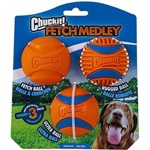 Chuckit! Fetch Medley 3 medium - 3 hondenballen om te achtervolgen - veelzijdige ultra-bal - robuuste rugged bal - klassieke fetch bal - medium maat - diameter 6 cm