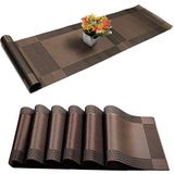 Placemats met geweven tafelloper van vinyl en pvc, wasbaar, voor eettafel, feest, boerderij, Thanksgiving, Kerstmis en vergaderingen (bruin)