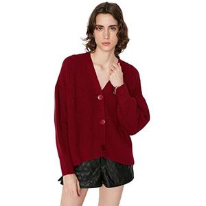 Trendyol Cardigan en tricot à col en V pour femme, bordeaux, S