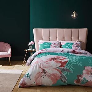 Catherine Lansfield Beddengoedset voor eenpersoonsbed, bloemenpatroon, blauwgroen