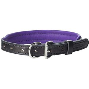 Perri's Leather hondenhalsband, gevoerd, leer, maat M, zwart/paars