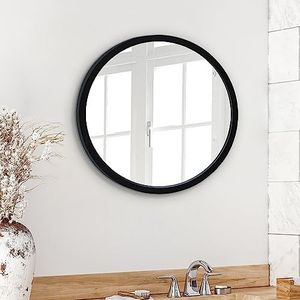 Americanflat 51 cm ronde spiegel met frame, zwart, ronde spiegel voor badkamer, slaapkamer, entree, woonkamer, grote ronde wandspiegel voor wanddecoratie