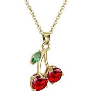 VONSSY Gepersonaliseerde hanger rode kers gouden ketting bloem robijn trui ketting met 5A CZ sieraden voor meisjes vrouwen vriendin vrienden cadeau, Metaal, Zirkonia