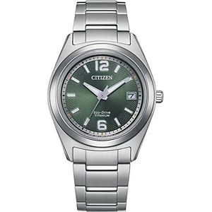 Citizen FE6151-82X Eco-Drive Analoog dameshorloge met titanium armband, groen, standaardmaat, modern, Groen, Modern