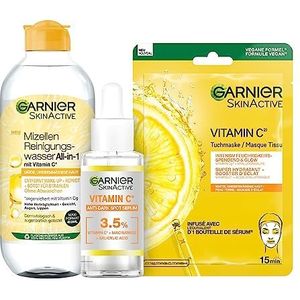 Garnier Gezichtsverzorgingsset met micellair reinigingswater, vitamine C-serum en stofmasker voor een stralende teint, Skin Active 3 stuks