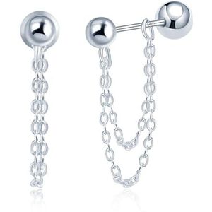 MicVivien Huggie hypoallergene creolen met ketting van 925 zilver voor dames, Sterling zilver, Zonder edelsteen