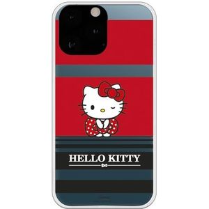 Personalaizer Zachte hoes voor iPhone 15 Pro Hello Kitty met rode en zwarte strepen