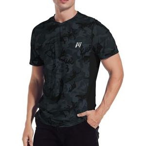 MEETWEE Heren T-shirt met korte mouwen en uv-bescherming UPF 50+ voor hardlopen, surfen, sporten, Zwarte Camouflage