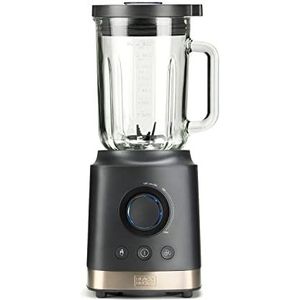 BLACK+DECKER BXJB1800E blender 1800 W, glazen container van 1,8 l, snelheidsregelaar, turbo-functie, smoothie en ijs, 6 roestvrijstalen messen, ijsversnipperaar, kleur grijs