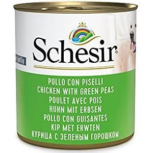 Schesir, Natvoer voor volwassen honden met kipsmaak met erwten, filets van zachte gelei, in totaal 4,56 kg (16 dozen van 285 g)