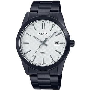 Casio MTP-VD03B-7A Herenhorloge met 3 wijzers, roestvrij staal, witte wijzerplaat, zwart, armband, zwart., Armband