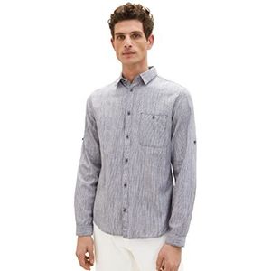 TOM TAILOR 1038456 Slim Fit overhemd met borstzak voor heren (1 stuk), 29052 - Fijne marineblauwe strepen