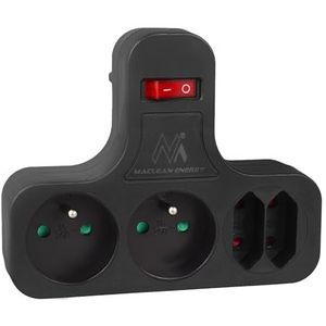 Maclean MCE224 E Viervoudig stopcontact met aan/uit-schakelaar, stabilisatorvoet, type E, 2 x 2,5 A, 2 x 16 A